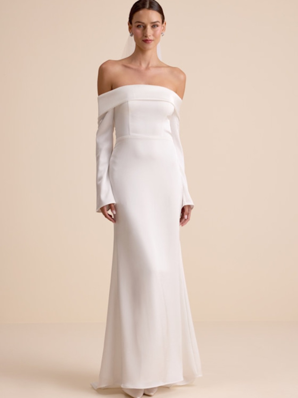 Lulus Saintclair White Satin Off-the-shoulder Long Sleeve Maxi Dress - Size L